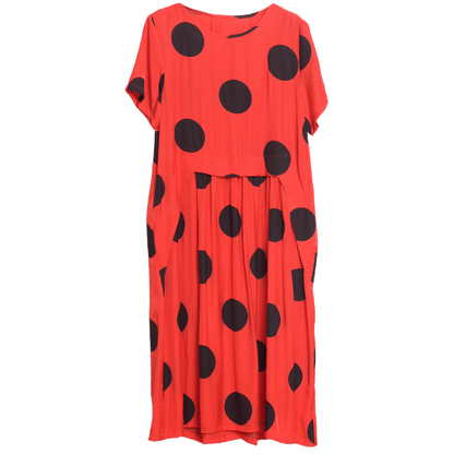 Dots Splcied Loose Short Sleeve Midi Dress