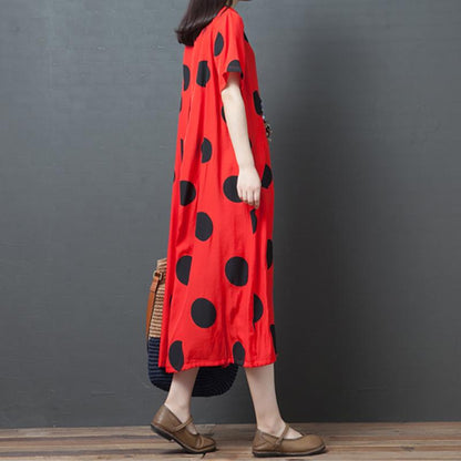 Dots Splcied Loose Short Sleeve Midi Dress