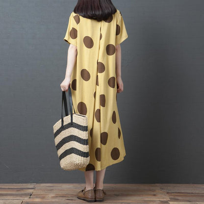 Dots Splcied Loose Short Sleeve Midi Dress