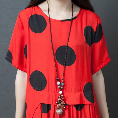 Dots Splcied Loose Short Sleeve Midi Dress
