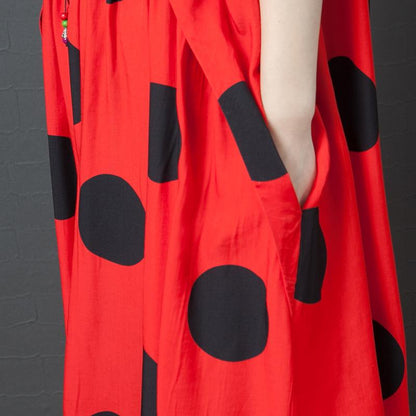 Dots Splcied Loose Short Sleeve Midi Dress