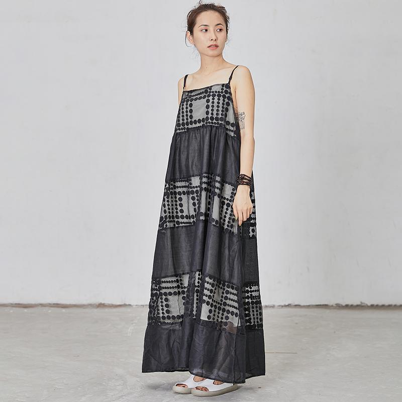 Dots Spliced Black Loose Slip Dress