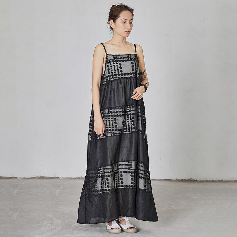Dots Spliced Black Loose Slip Dress