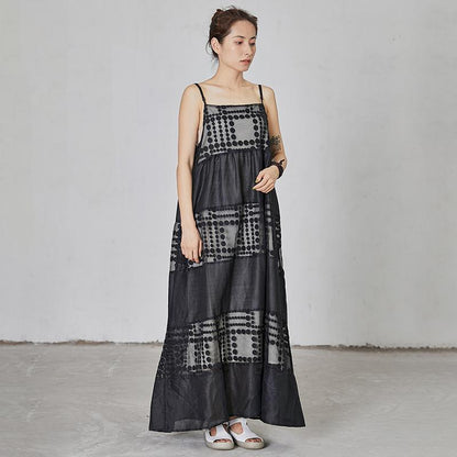 Dots Spliced Black Loose Slip Dress