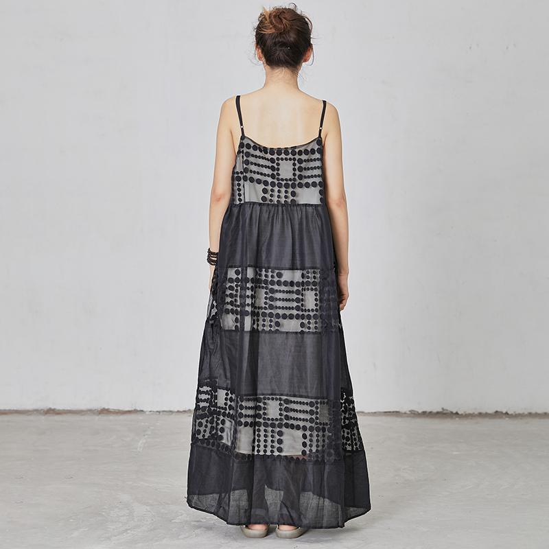 Dots Spliced Black Loose Slip Dress