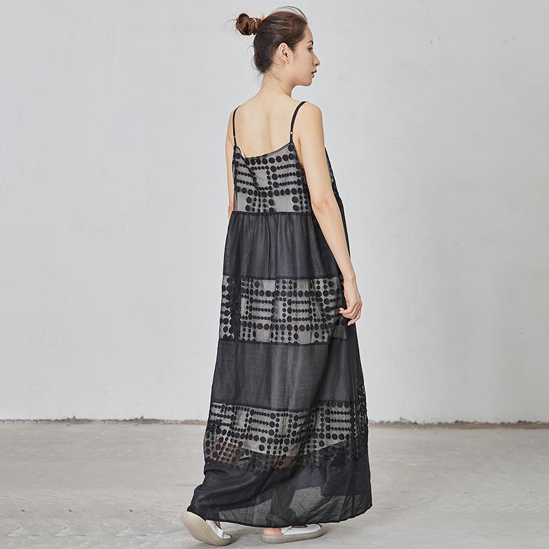 Dots Spliced Black Loose Slip Dress
