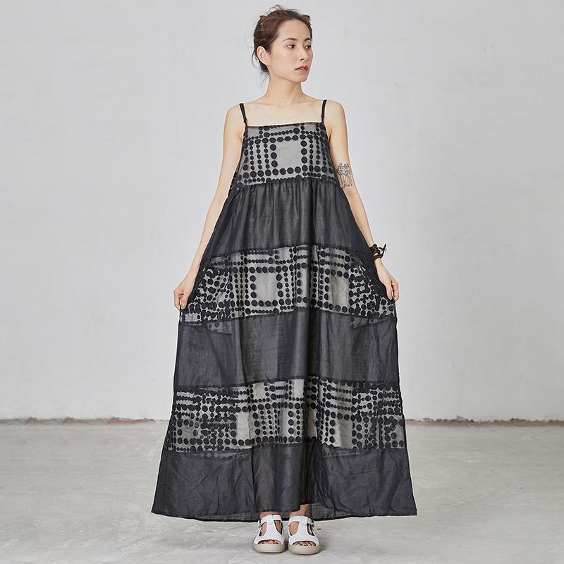 Dots Spliced Black Loose Slip Dress