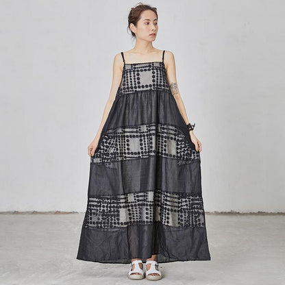 Dots Spliced Black Loose Slip Dress