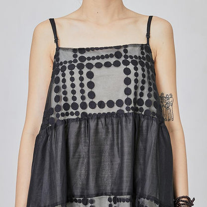 Dots Spliced Black Loose Slip Dress