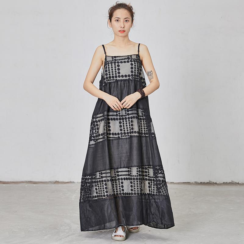 Dots Spliced Black Loose Slip Dress