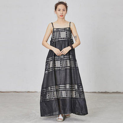 Dots Spliced Black Loose Slip Dress