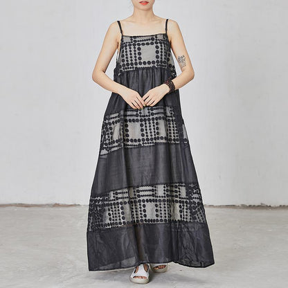 Dots Spliced Black Loose Slip Dress