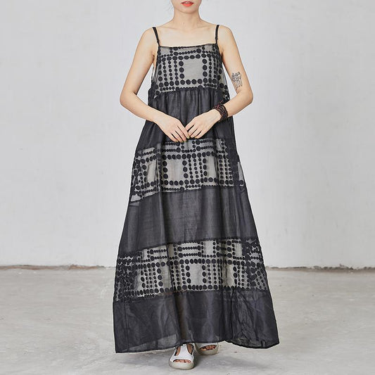 Dots Spliced Black Loose Slip Dress