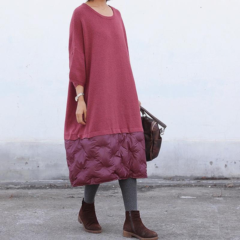 Down Stitching Knit Fake Two-piece Dress