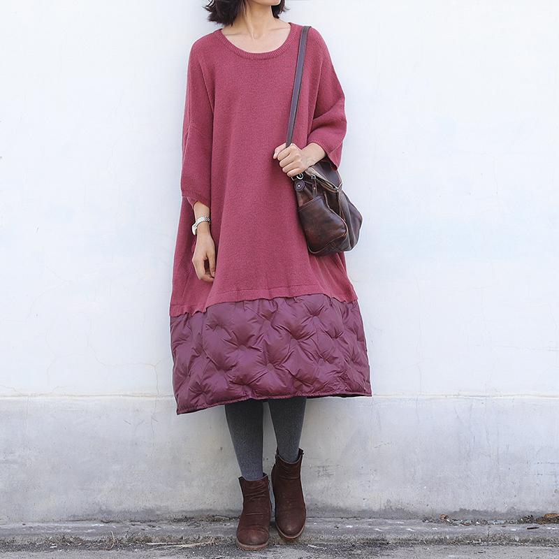 Down Stitching Knit Fake Two-piece Dress