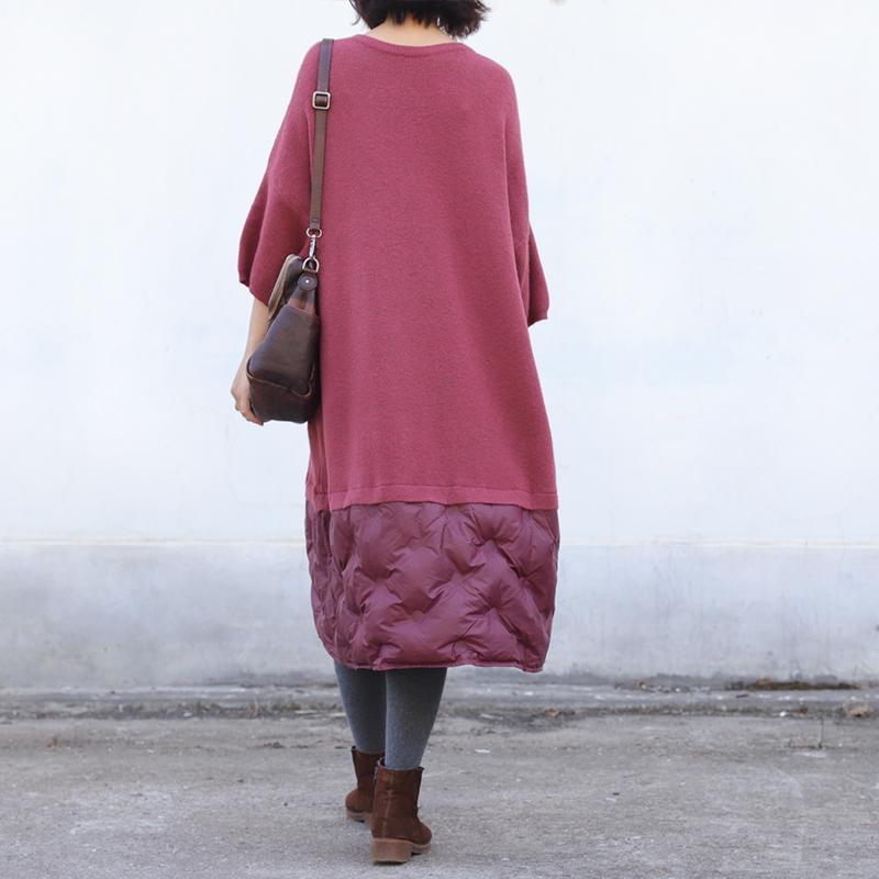 Down Stitching Knit Fake Two-piece Dress