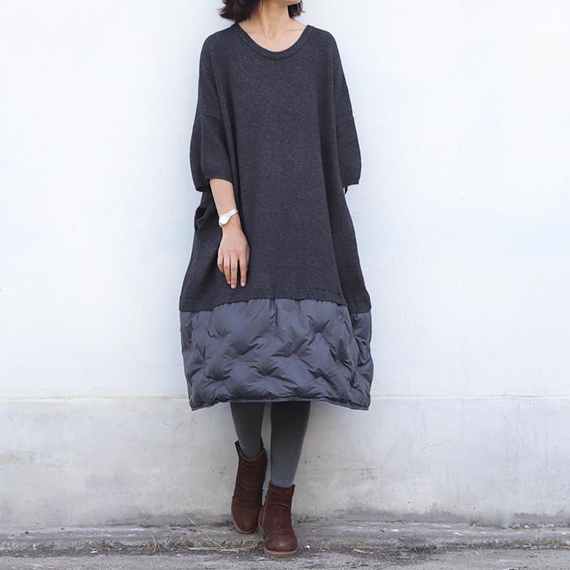 Down Stitching Knit Fake Two-piece Dress