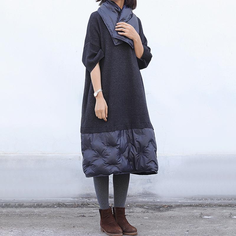 Down Stitching Knit Fake Two-piece Dress