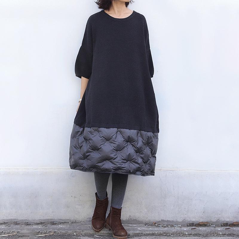 Down Stitching Knit Fake Two-piece Dress