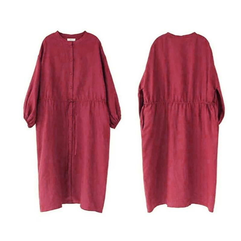 Drawstring Pleated Pure Color Plus Size Dress