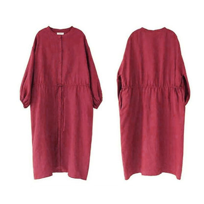 Drawstring Pleated Pure Color Plus Size Dress