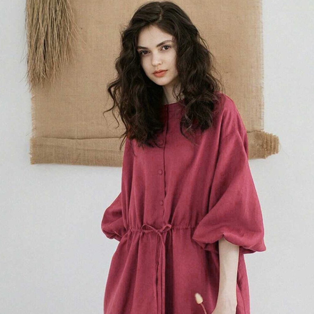 Drawstring Pleated Pure Color Plus Size Dress