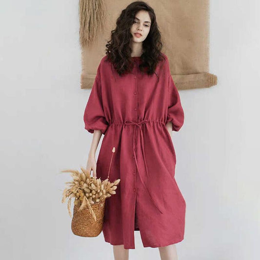 Drawstring Pleated Pure Color Plus Size Dress