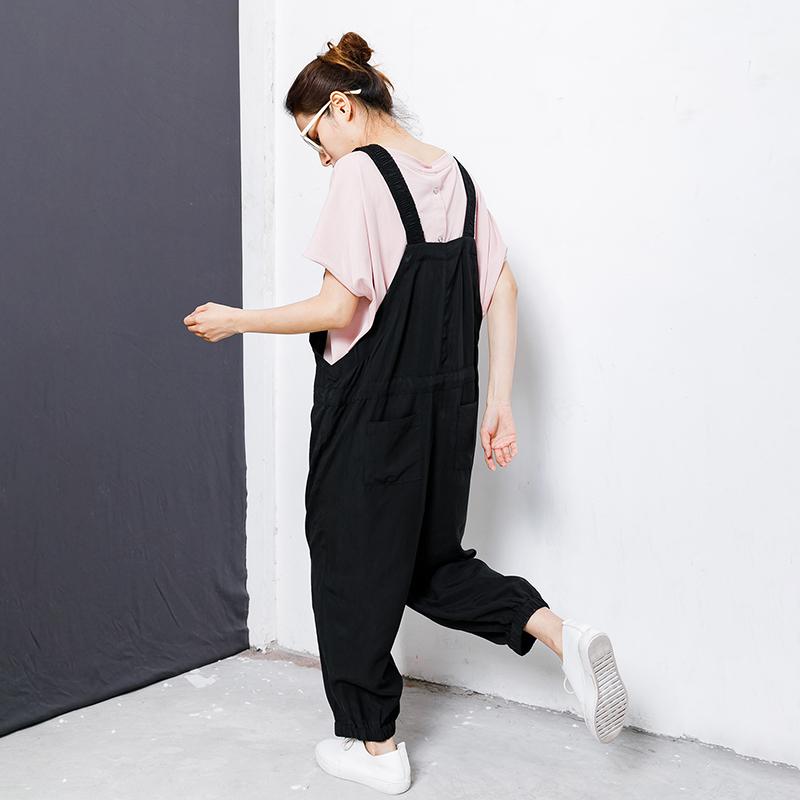 Drawstring Pure Color Loose Casual Jumpsuit