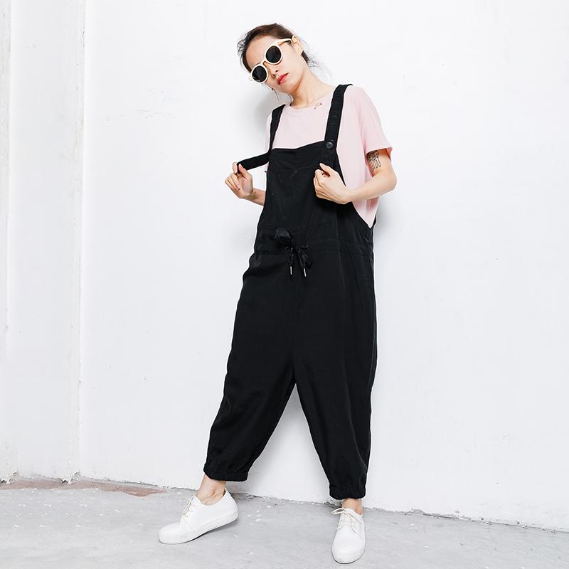 Drawstring Pure Color Loose Casual Jumpsuit
