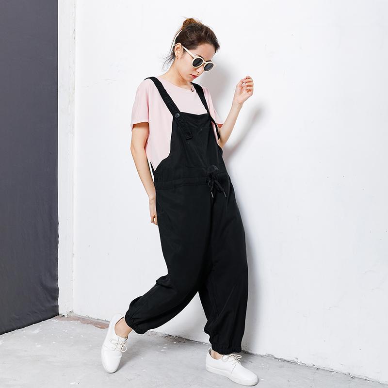 Drawstring Pure Color Loose Casual Jumpsuit