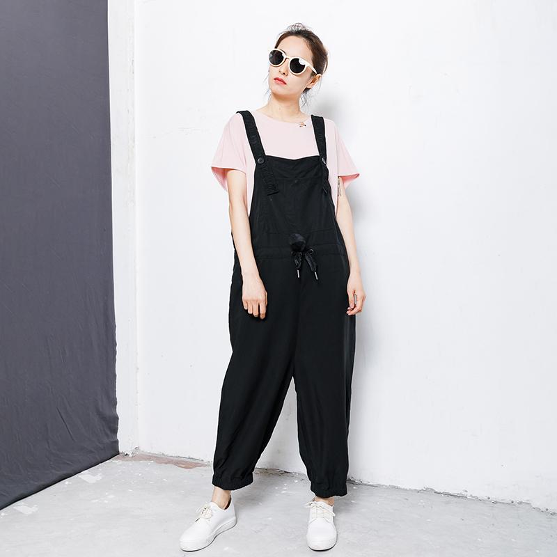 Drawstring Pure Color Loose Casual Jumpsuit
