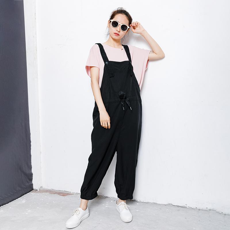 Drawstring Pure Color Loose Casual Jumpsuit