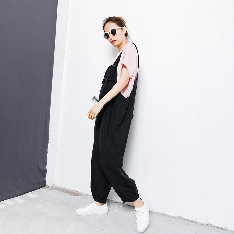 Drawstring Pure Color Loose Casual Jumpsuit