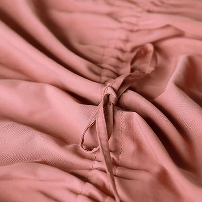 Drawstring Solid Color Women Summer V-Neck Dress
