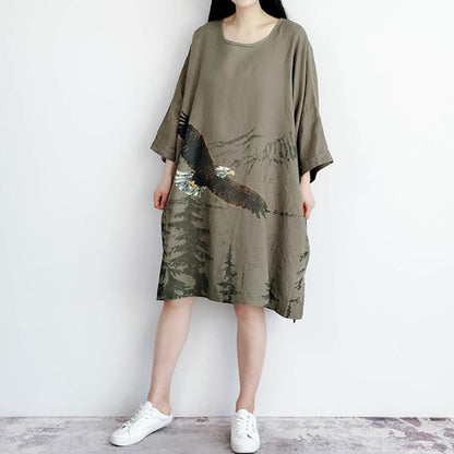 Eagle Soaring Ink Painting Loose Dress