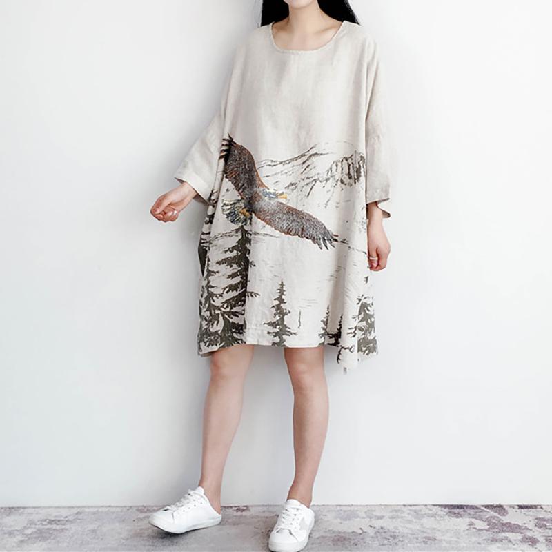 Eagle Soaring Ink Painting Loose Dress
