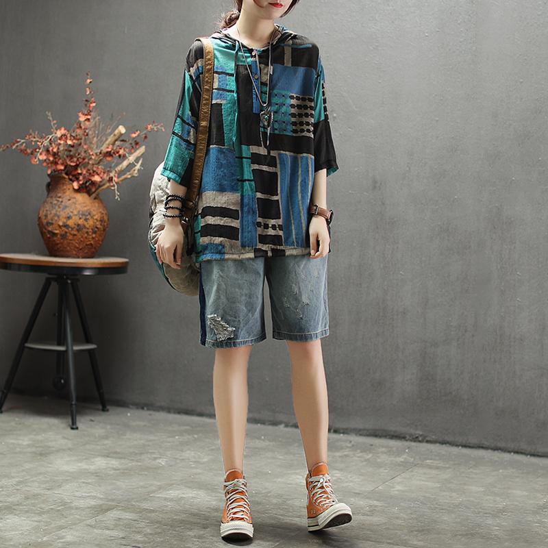 Elastic Waist Knee Length Hole Jeans