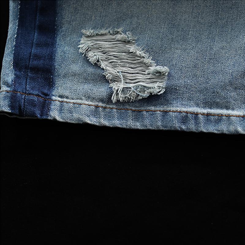 Elastic Waist Knee Length Hole Jeans