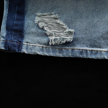 Elastic Waist Knee Length Hole Jeans