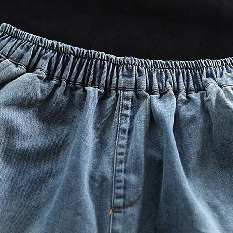 Elastic Waist Knee Length Hole Jeans