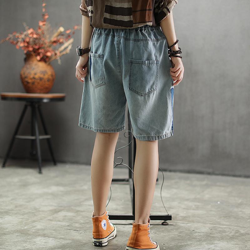 Elastic Waist Knee Length Hole Jeans