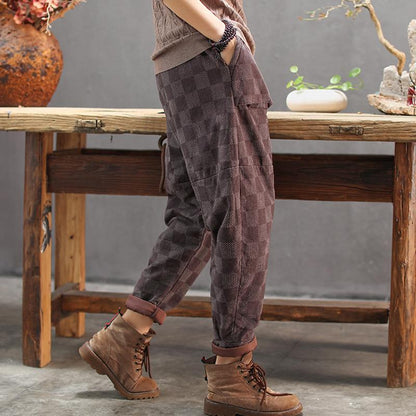 Elastic Waist Checkered Casual Harem Pants