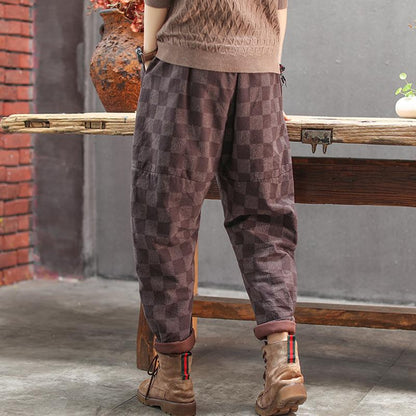 Elastic Waist Checkered Casual Harem Pants