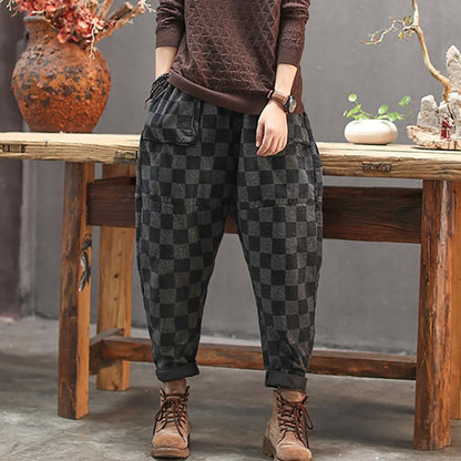 Elastic Waist Checkered Casual Harem Pants