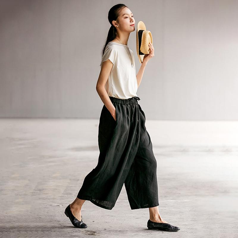 Elastic Waist Plus Size Black Wide Leg Pants