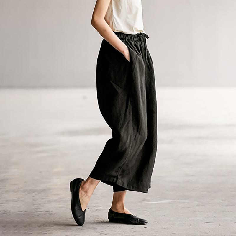 Elastic Waist Plus Size Black Wide Leg Pants