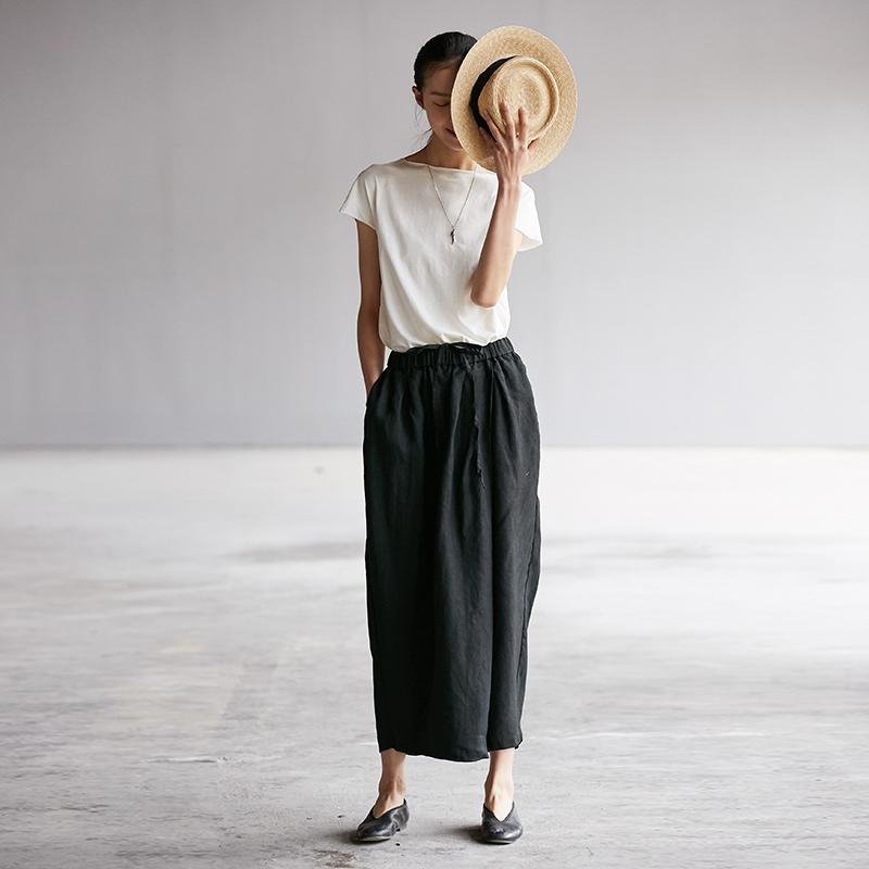 Elastic Waist Plus Size Black Wide Leg Pants