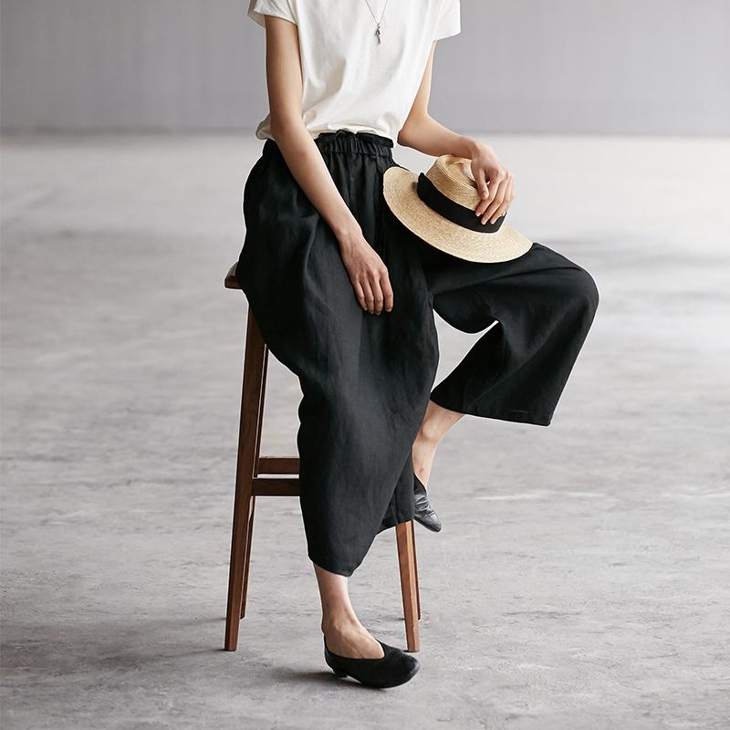 Elastic Waist Plus Size Black Wide Leg Pants