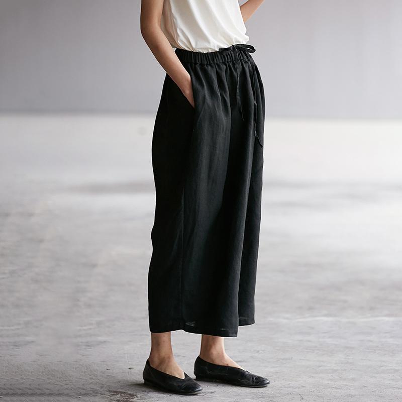Elastic Waist Plus Size Black Wide Leg Pants