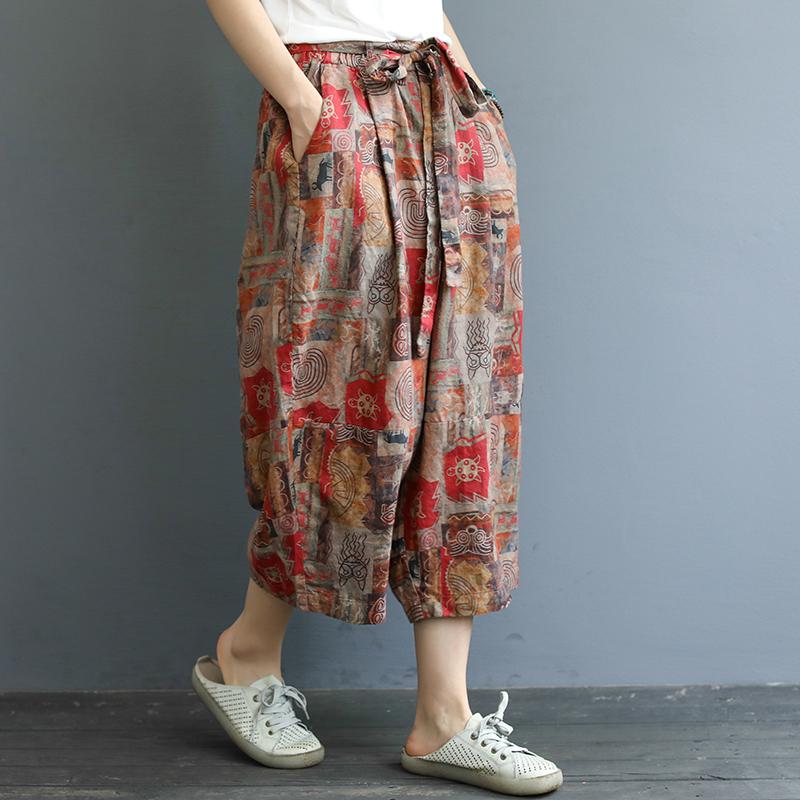 Elastic Waist Printed Loose Harem Pants